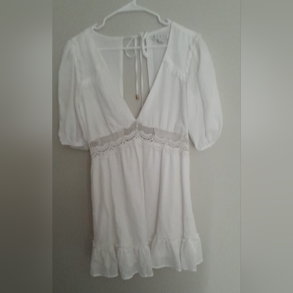 Lulu's White Ruched Puff Sleeve Mini Dress - Picture 6 of 7